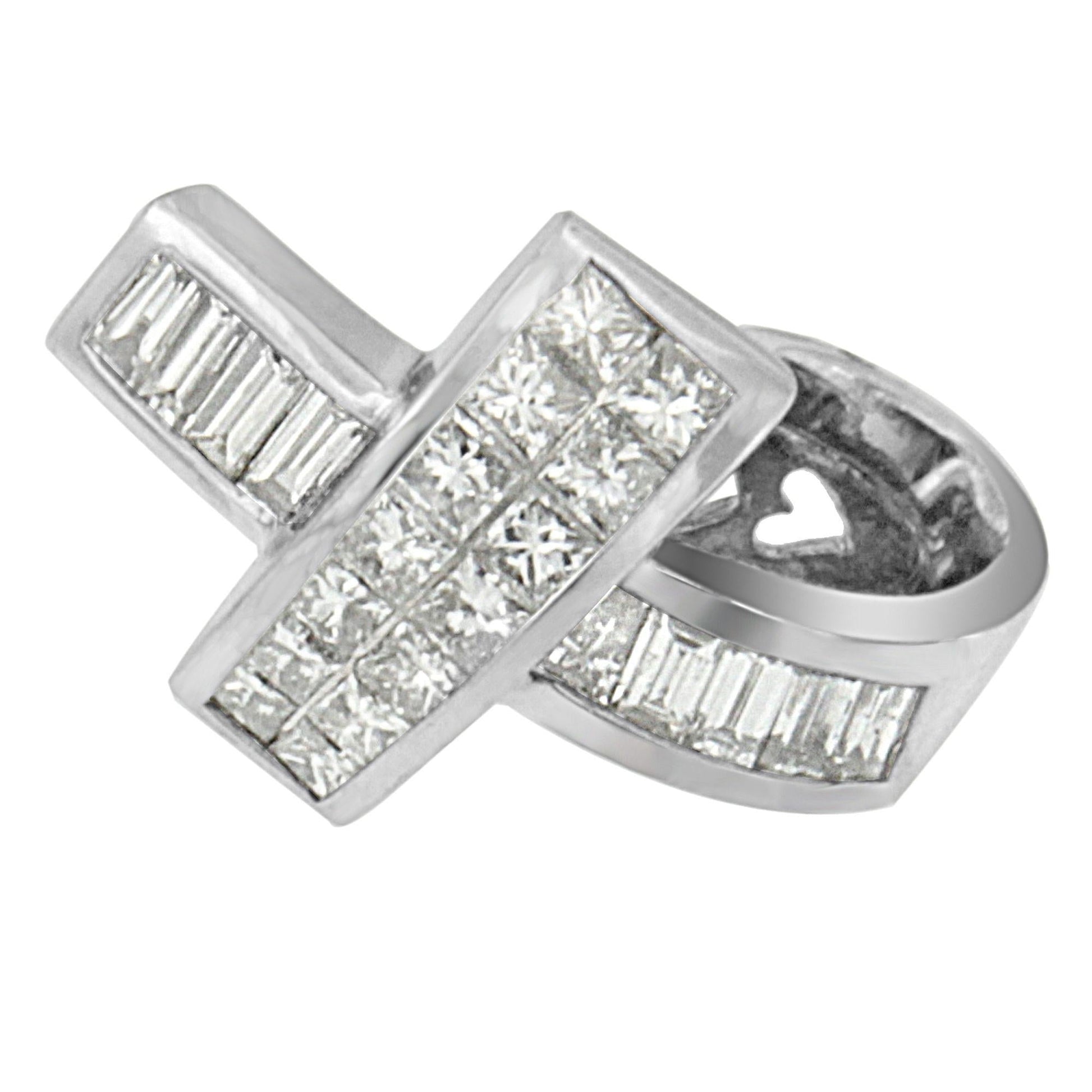 14K White Gold 2 cttw Princess and Baguette Cut Diamond Ribbon Pendant Necklace (H-I, SI-SI2)-4