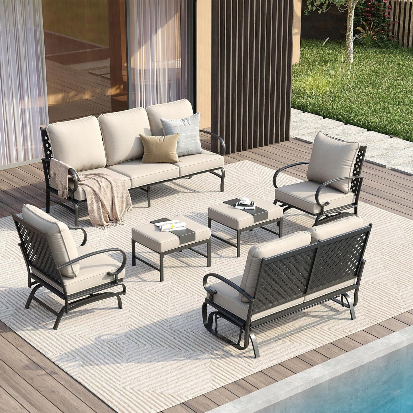 Five Piece Outdoor Patio Furniture Set with Cushions-0
