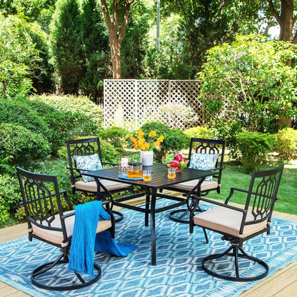 Patio Dining Set 5 Pieces Patio Table and Chairs, 37" Patio Dining Table X 4 Patio Swivel Dining Chairs with Cushion Outdoor Furniture Set for Backyard Lawn Pool Weather Resistant-0