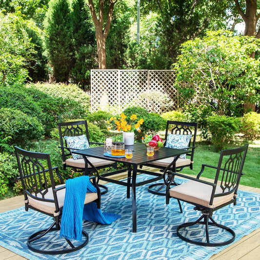 Patio Dining Set 5 Pieces Patio Table and Chairs, 37" Patio Dining Table X 4 Patio Swivel Dining Chairs with Cushion Outdoor Furniture Set for Backyard Lawn Pool Weather Resistant-0