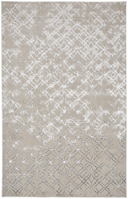 10' X 13' Tan Silver And Gray Quatrefoil Area Rug
