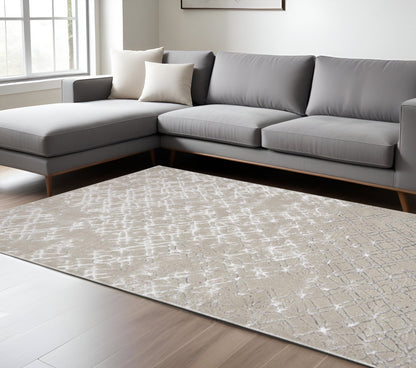 10' X 13' Tan Silver And Gray Quatrefoil Area Rug