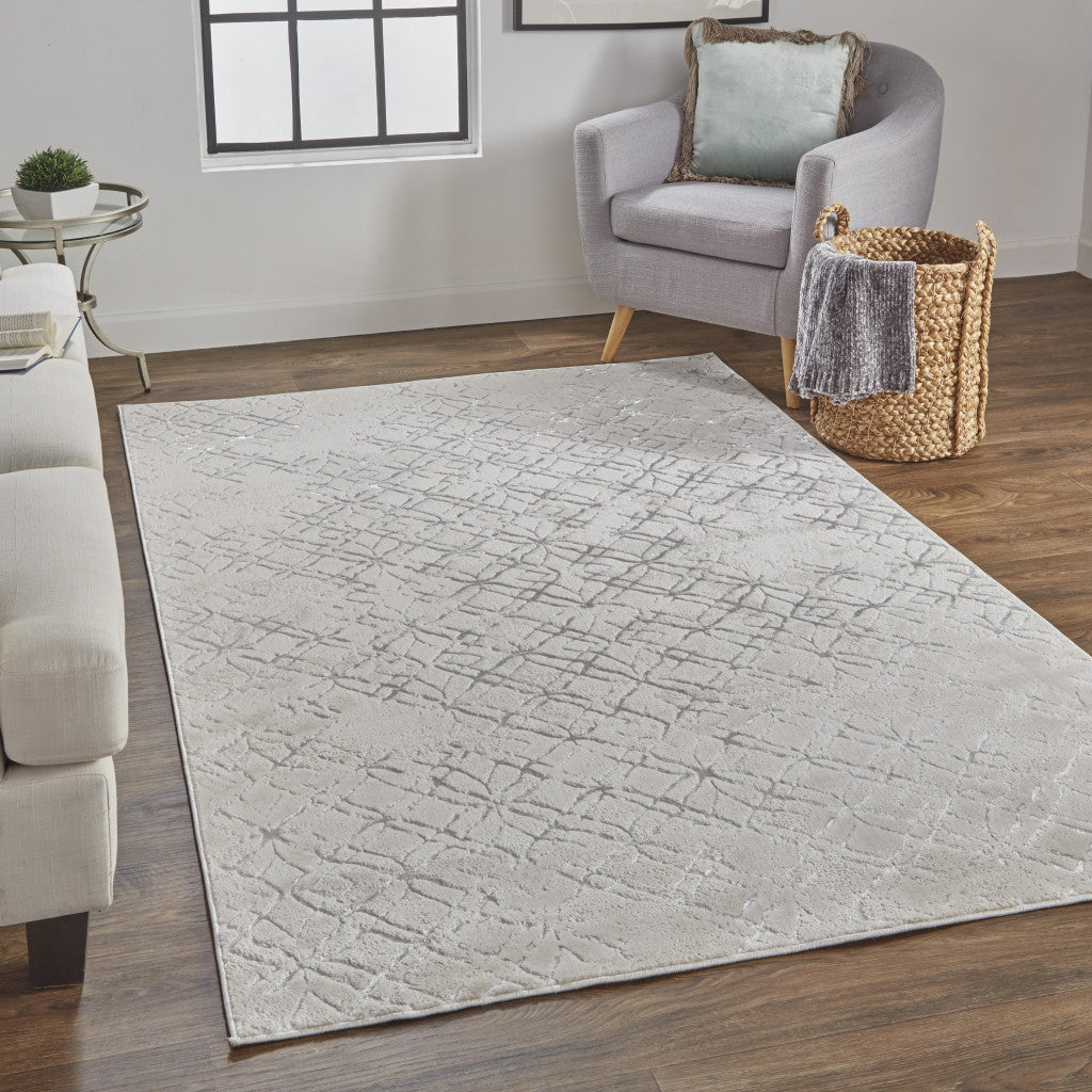 10' X 13' Tan Silver And Gray Quatrefoil Area Rug