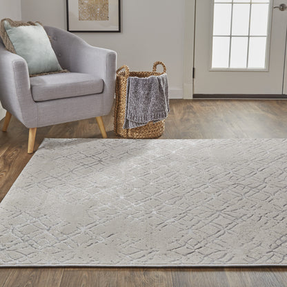 10' X 13' Tan Silver And Gray Quatrefoil Area Rug