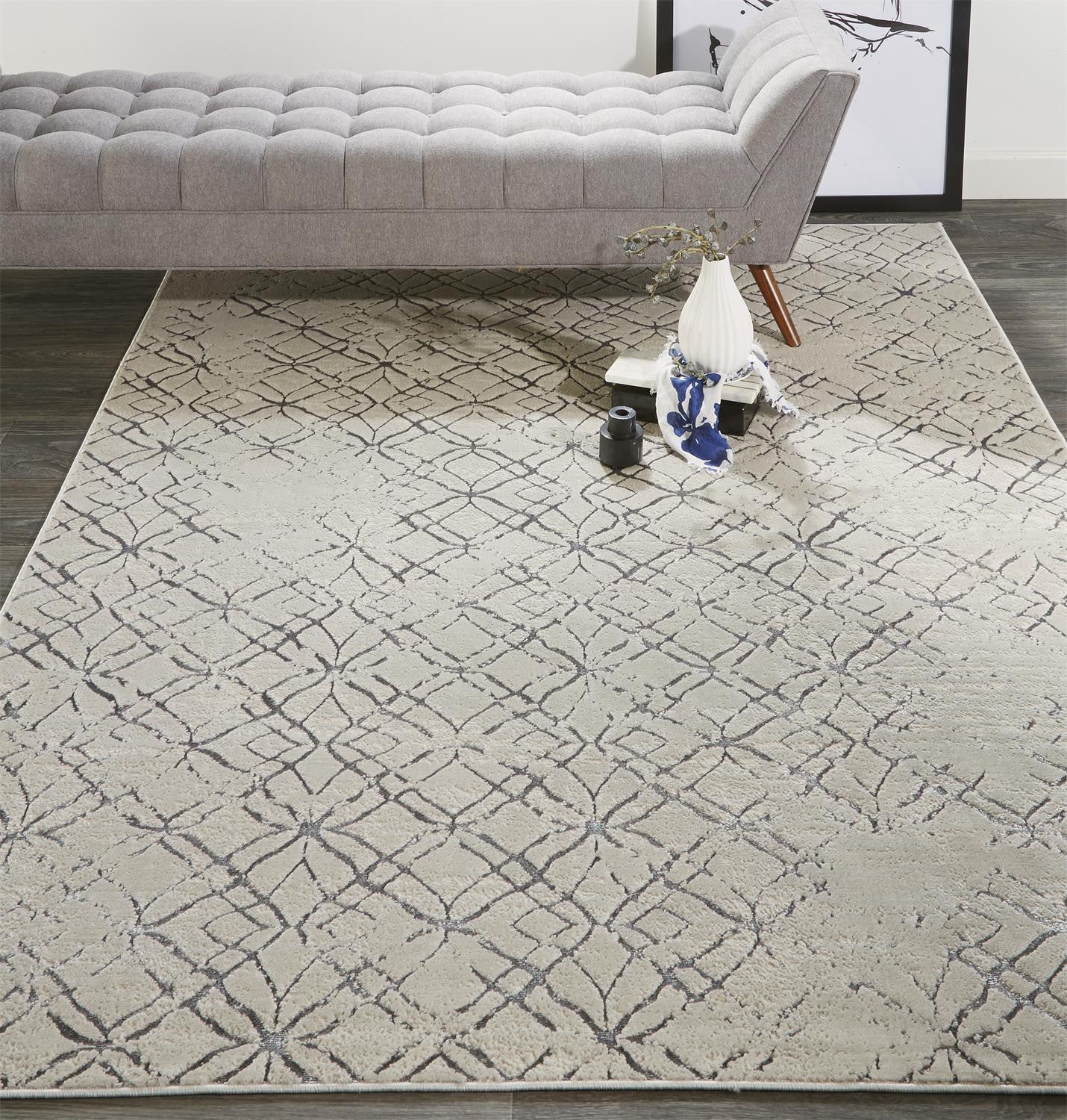 10' X 13' Tan Silver And Gray Quatrefoil Area Rug