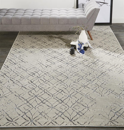 10' X 13' Tan Silver And Gray Quatrefoil Area Rug