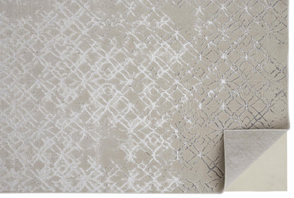 10' X 13' Tan Silver And Gray Quatrefoil Area Rug