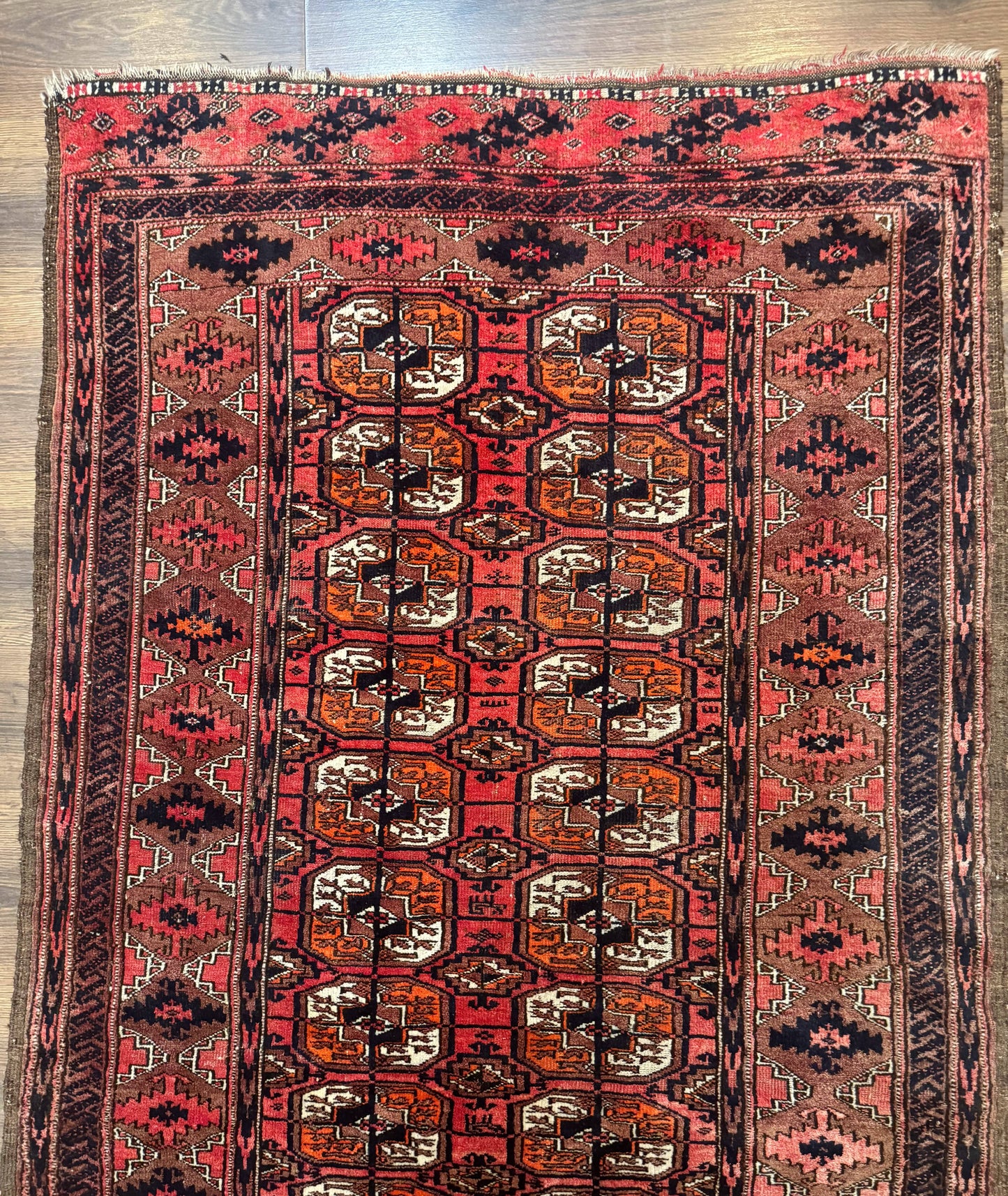 Antique Turkoman Rug 3.7 x 6.7, Red, Wool Runner Rug-2