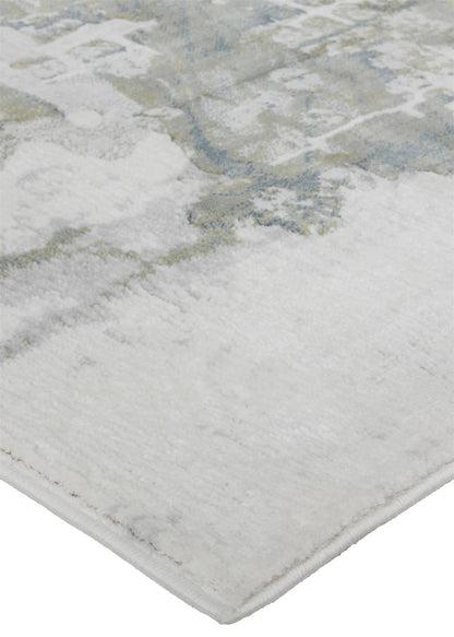 2' X 3' Green Gray And Ivory Abstract Distressed Stain Resistant Area Rug