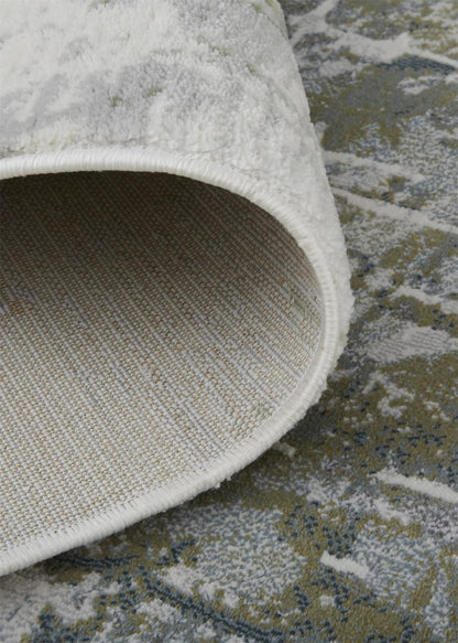 2' X 3' Green Gray And Ivory Abstract Distressed Stain Resistant Area Rug