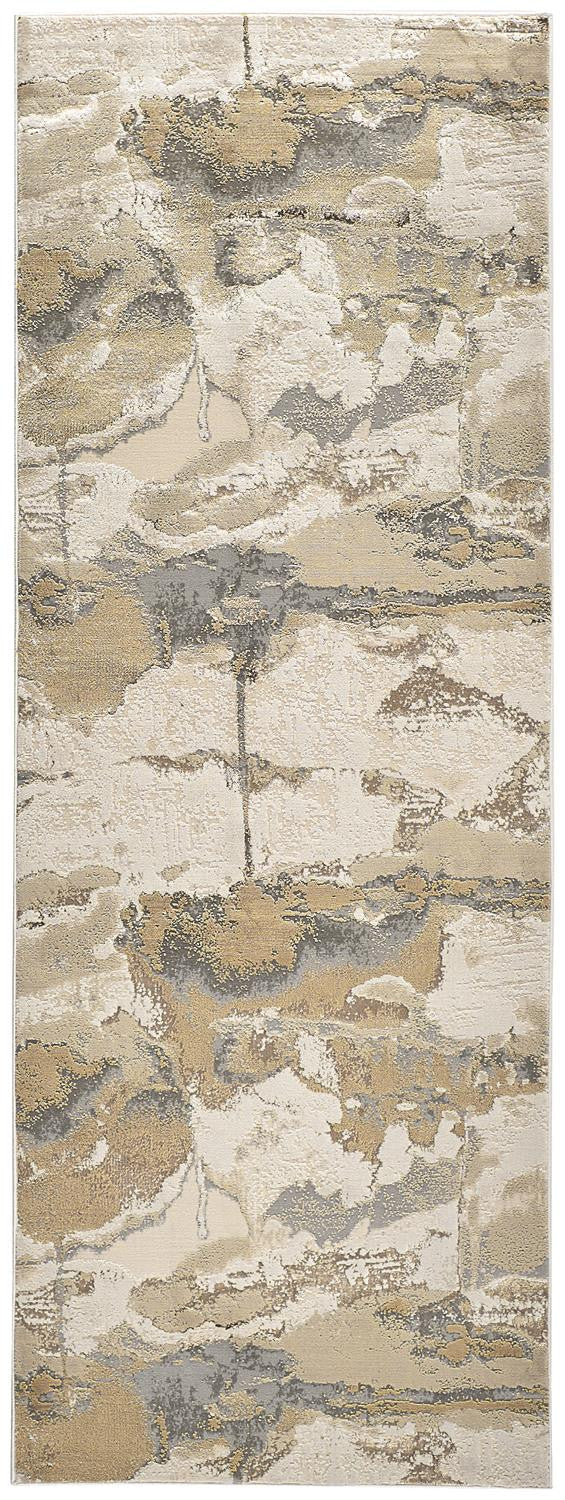 8' Ivory Brown And Gray Abstract Runner Rug