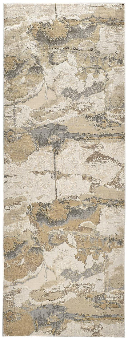 8' Ivory Brown And Gray Abstract Runner Rug