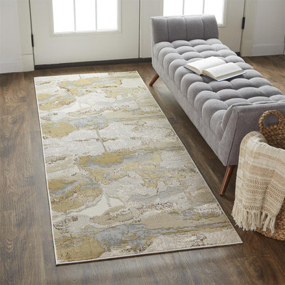 8' Ivory Brown And Gray Abstract Runner Rug