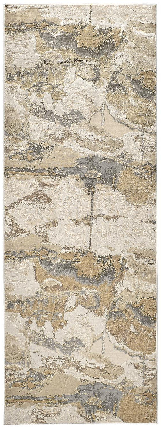 8' Ivory Brown And Gray Abstract Runner Rug