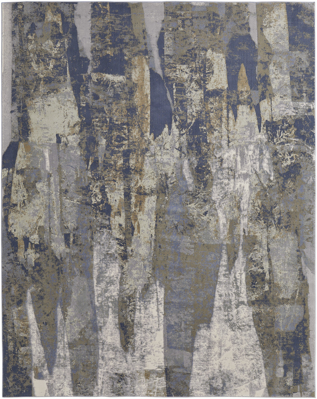 4' X 6' Blue Gray And Tan Abstract Distressed Area Rug