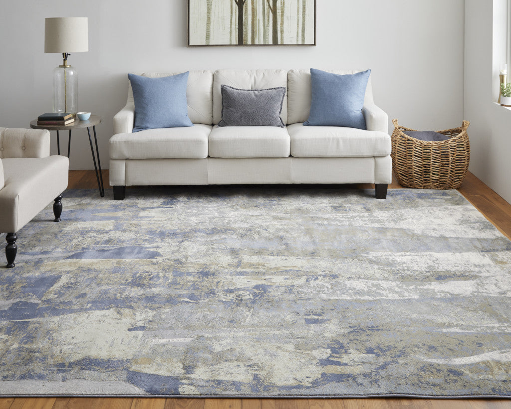 4' X 6' Blue Gray And Tan Abstract Distressed Area Rug