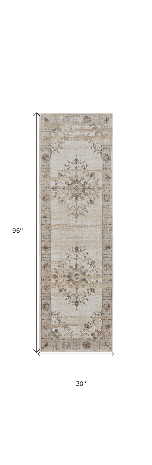 8' Tan Brown And Gray Oriental Distressed Runner Rug