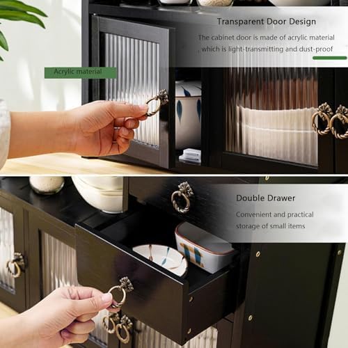 Bamboo Kitchen Storage Shelf Organizer, freestanding Pantry Cabinet with 2 Drawers, Countertop Rack for Spices, Pots, and Pans, 40x23x70cm(60 * 23 * 30cm)