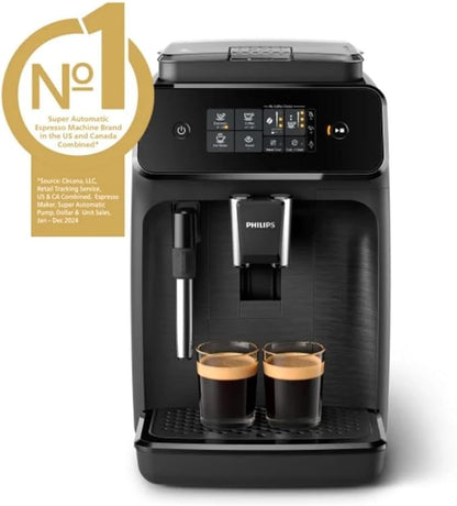 Philips 1200 Series Fully Automatic Espresso Machine, Classic Milk Frother, 2 Coffee Varieties, Intuitive Touch Display, 100% Ceramic Grinder, AquaClean Filter, Aroma Seal, Black (EP1220/04)