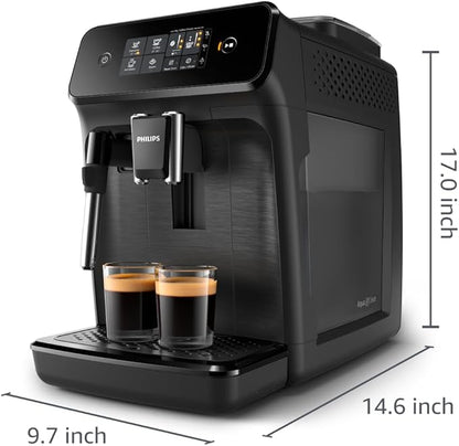 Philips 1200 Series Fully Automatic Espresso Machine, Classic Milk Frother, 2 Coffee Varieties, Intuitive Touch Display, 100% Ceramic Grinder, AquaClean Filter, Aroma Seal, Black (EP1220/04)