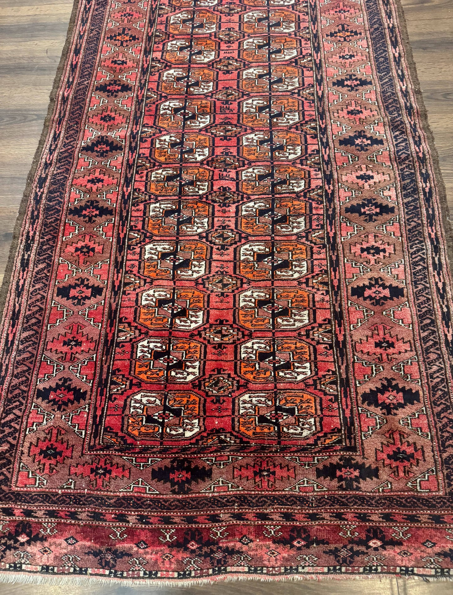 Antique Turkoman Rug 3.7 x 6.7, Red, Wool Runner Rug-4