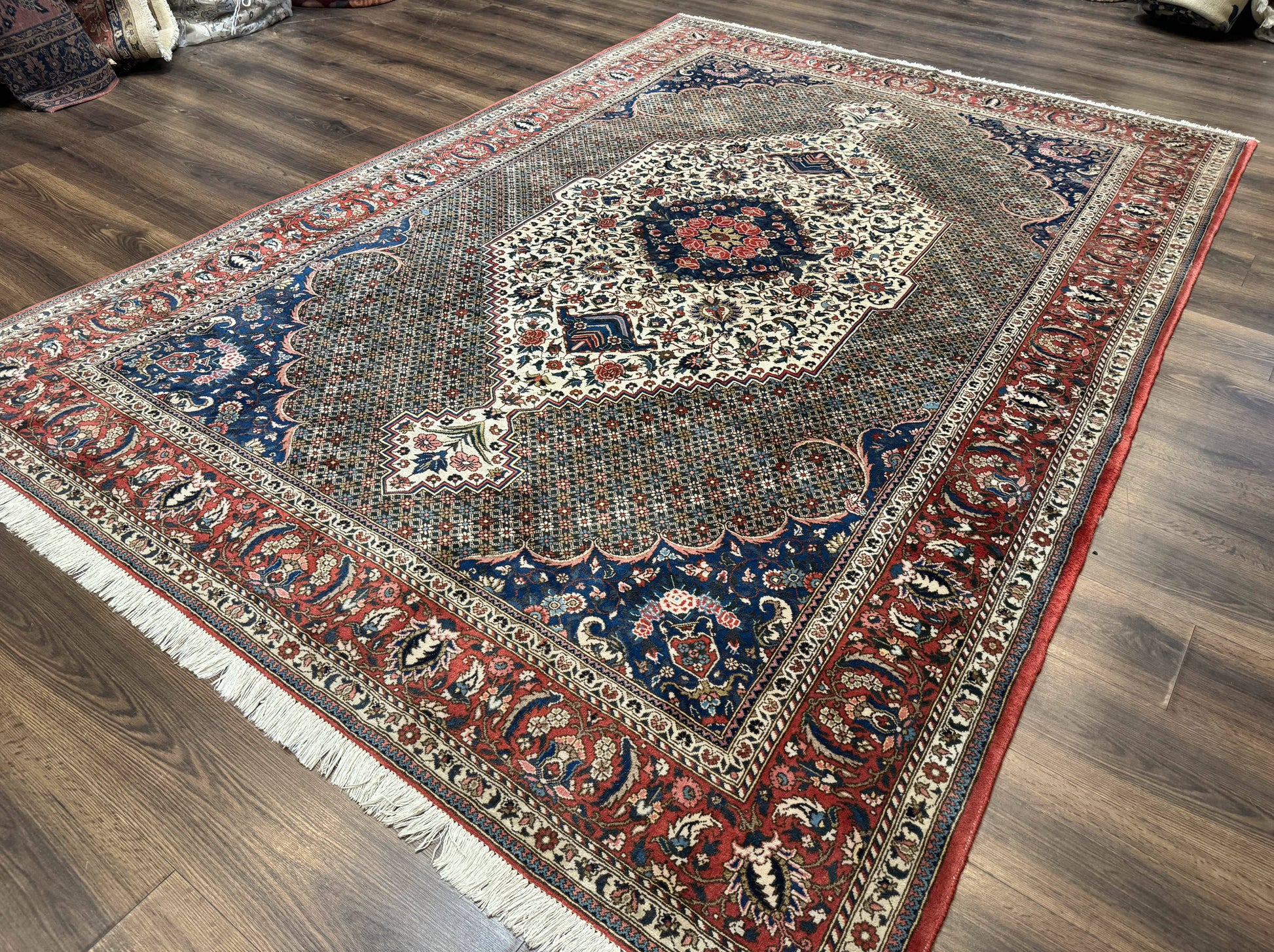 Persian Rug 7x10, Bakhtiari Saman Rug, Unique Design and Colors, Ivory Red Blue, Large Tribal Rug-1