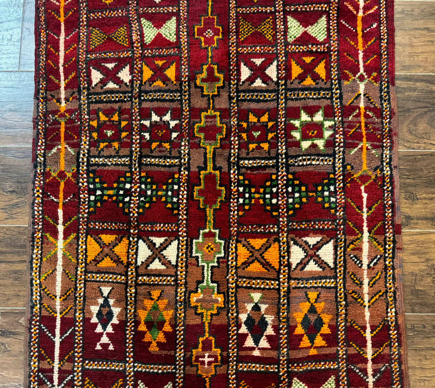 Moroccan Berber Tribal Rug 3x5, Geometric Area Rug, Red Orange Brown-3