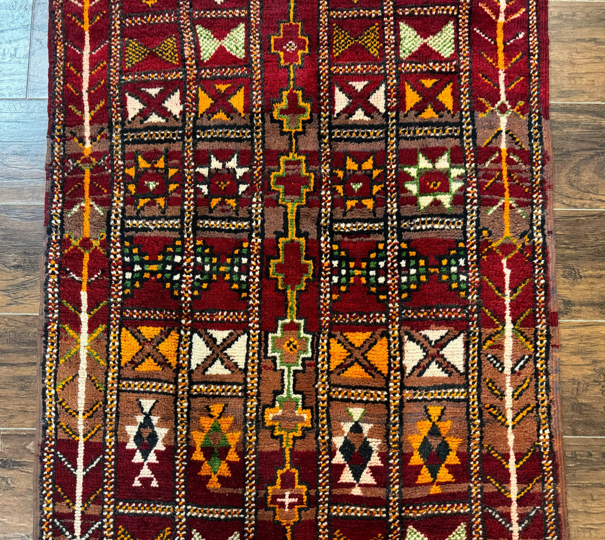Moroccan Berber Tribal Rug 3x5, Geometric Area Rug, Red Orange Brown-3