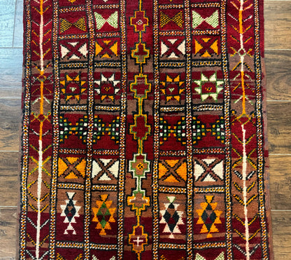 Moroccan Berber Tribal Rug 3x5, Geometric Area Rug, Red Orange Brown-3