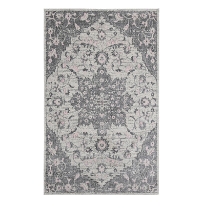 3' X 4' Gray And Dark Gray Medallion Distressed Area Rug