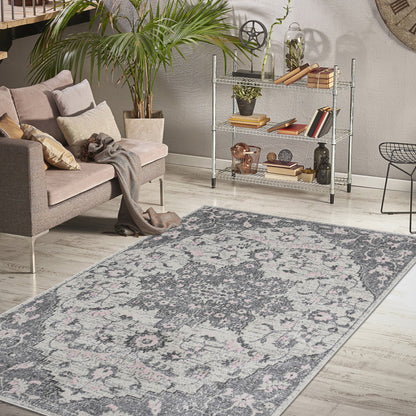 3' X 4' Gray And Dark Gray Medallion Distressed Area Rug