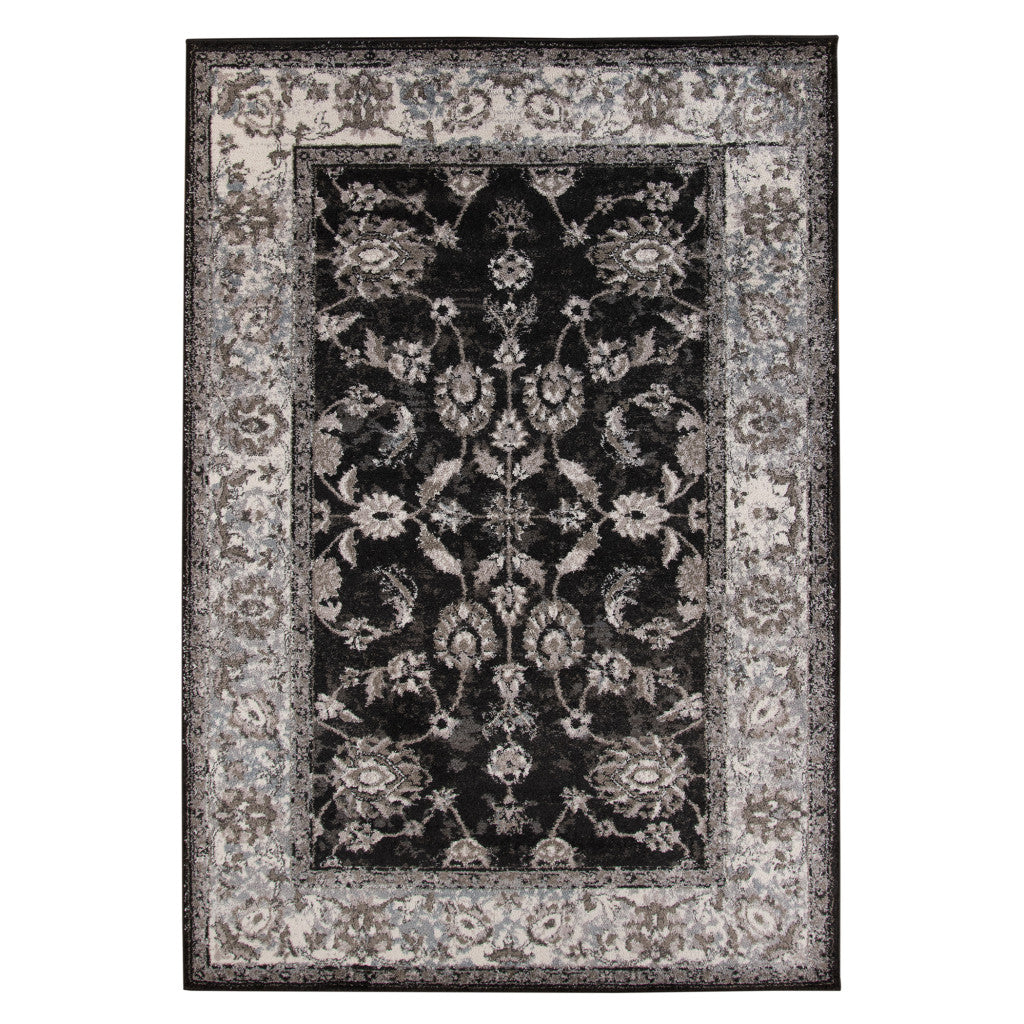 4' X 6' Ivory Black and Gray Oriental Power Loom Area Rug