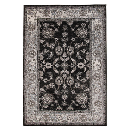 4' X 6' Ivory Black and Gray Oriental Power Loom Area Rug