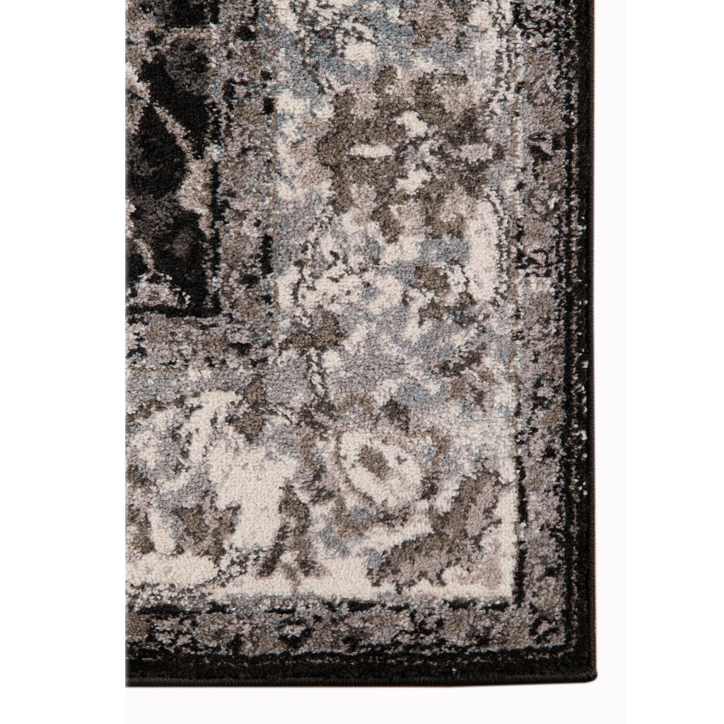4' X 6' Ivory Black and Gray Oriental Power Loom Area Rug