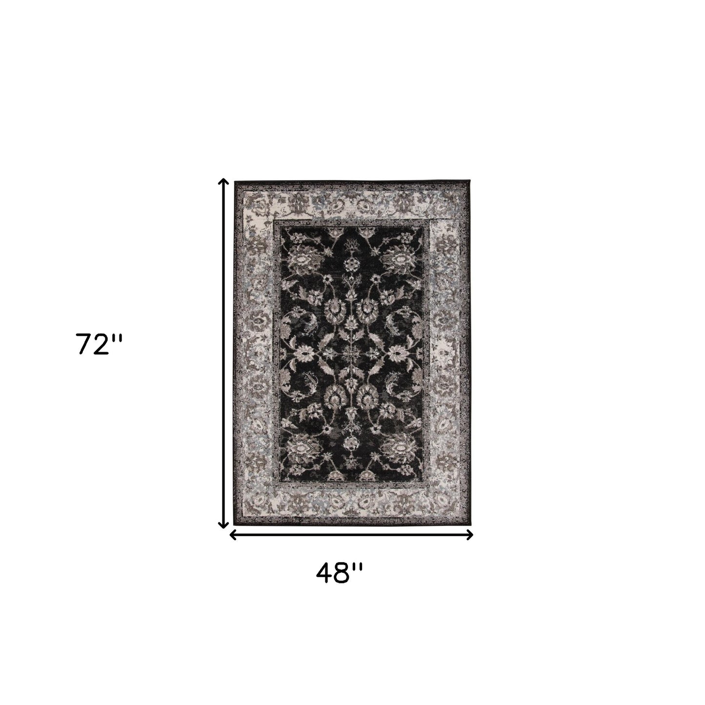 4' X 6' Ivory Black and Gray Oriental Power Loom Area Rug