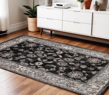 4' X 6' Ivory Black and Gray Oriental Power Loom Area Rug
