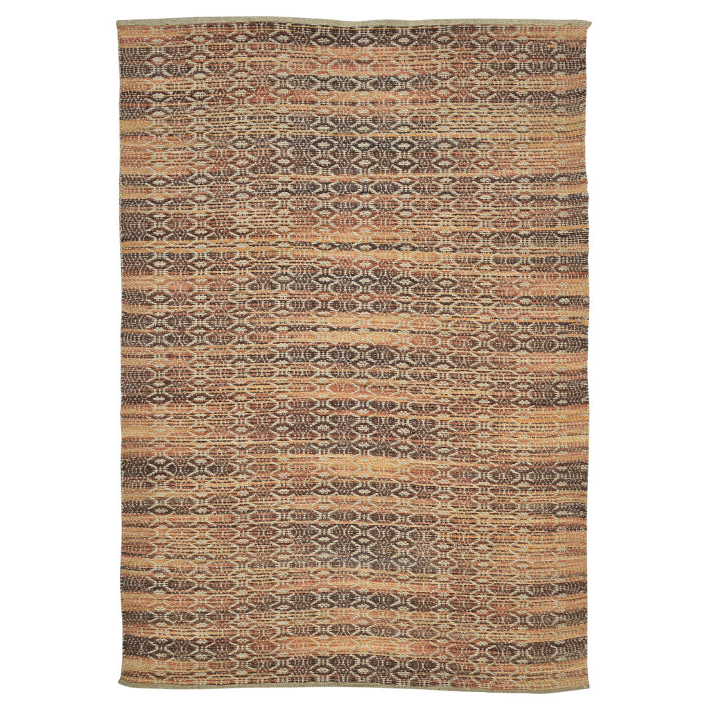 5' X 8' Rust And Tan Jute Geometric Flatweave Handmade Area Rug