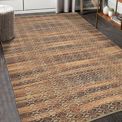 5' X 8' Rust And Tan Jute Geometric Flatweave Handmade Area Rug