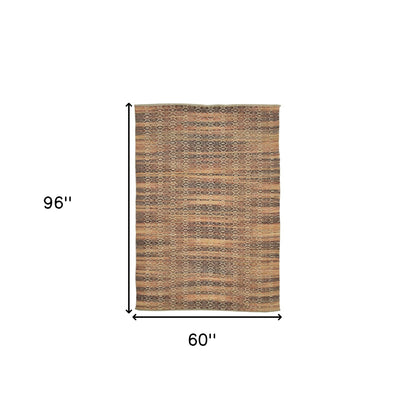 5' X 8' Rust And Tan Jute Geometric Flatweave Handmade Area Rug