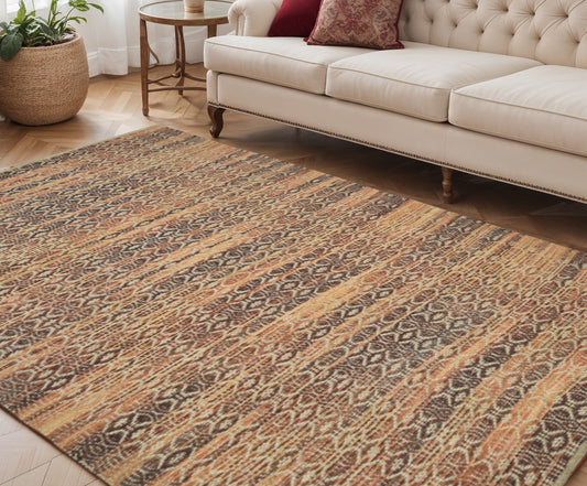 5' X 8' Rust And Tan Jute Geometric Flatweave Handmade Area Rug
