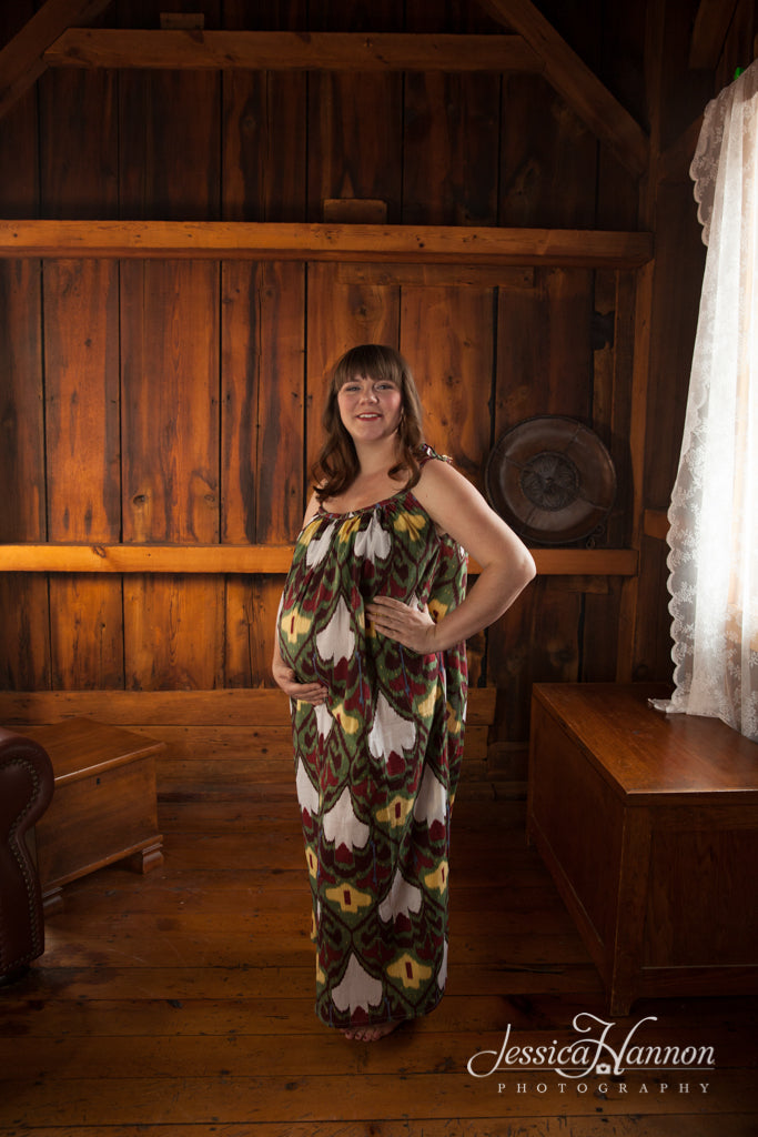 Green Aztec Maternity Maxi Pillowcase Dress Summer Dress-4