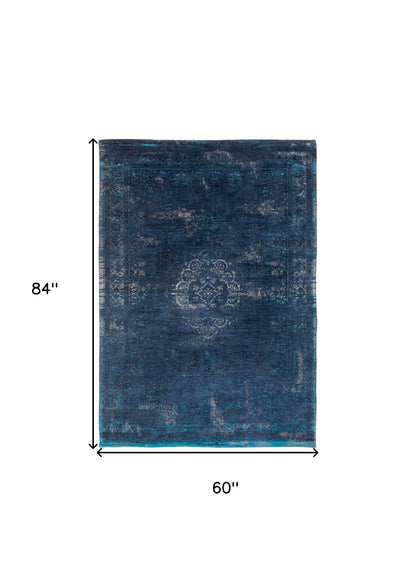 6' X 8' Blue and Gray Medallion Non Skid Area Rug