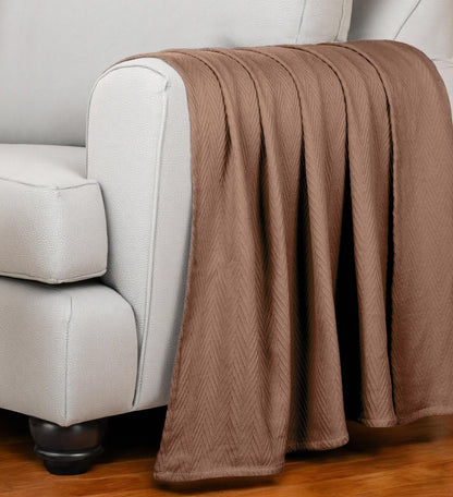 50" X 60" Taupe Cotton Woven Chevron Throw Blanket