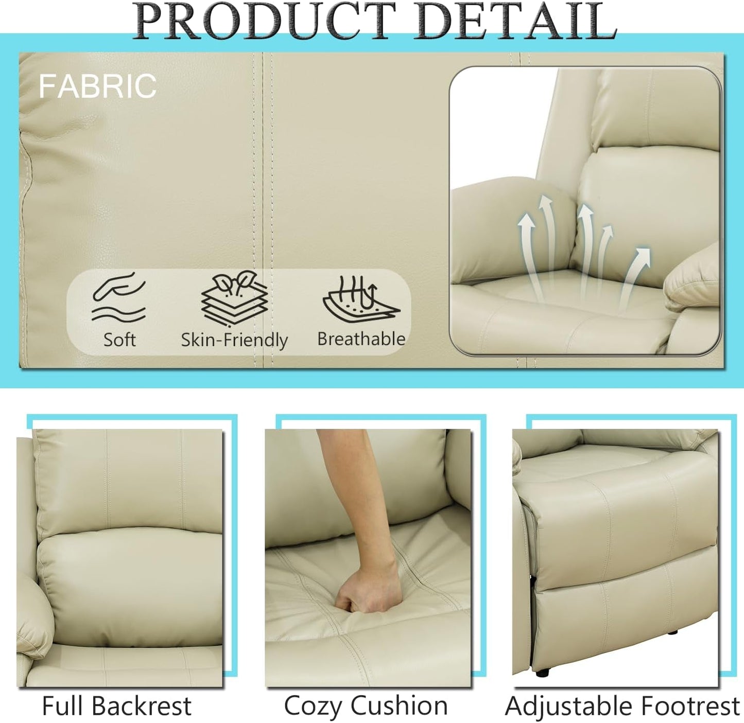 Leather Recliner Sofa Set，Leather Reclining Sofa Set for Living Room Furniture Sets，Beige Recliner Couch Set for Living Room/Office/Theater Seating(Sofa Set 3 Pieces)