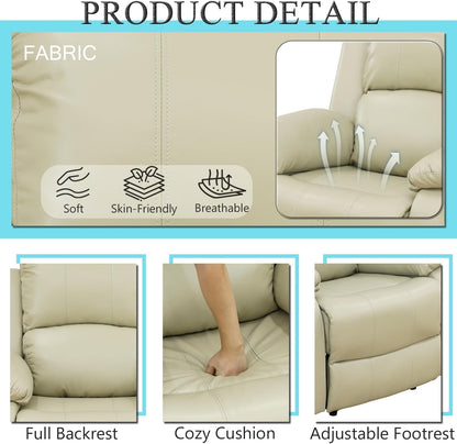 Leather Recliner Sofa Set，Leather Reclining Sofa Set for Living Room Furniture Sets，Beige Recliner Couch Set for Living Room/Office/Theater Seating(Sofa Set 3 Pieces)