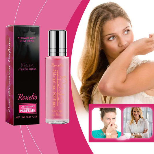 Rose Light Perfume 15ml by Roxelis, designed for confident attraction and moisturizing body care.