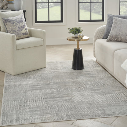8' X 10' Silver and Gray Abstract Non Skid Area Rug