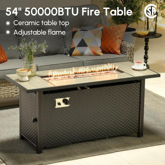 10 Piece Outdoor Patio Furniture Set with Fire Pit