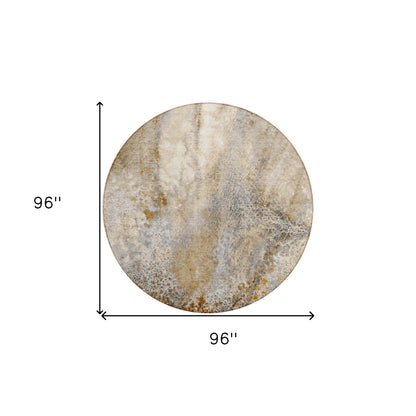 8' Round Brown Round Abstract Washable Non Skid Indoor Outdoor Area Rug