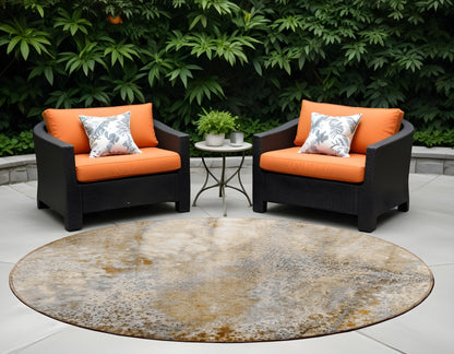 8' Round Brown Round Abstract Washable Non Skid Indoor Outdoor Area Rug